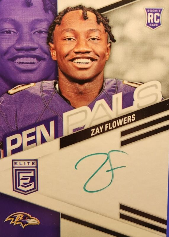 Zay Flowers 2023 Elite #PPZF Pen Pals - Green Ink Rookie RAW