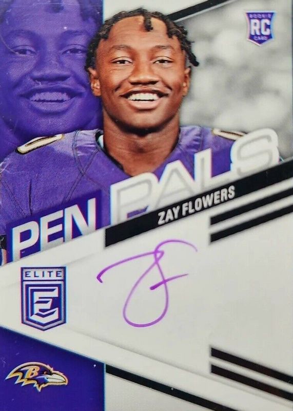 Zay Flowers 2023 Elite #PPZF Pen Pals - Purple Ink Rookie PSA 10