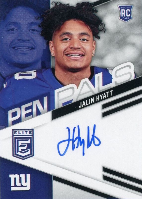 Jalin Hyatt 2023 Elite #PPJHY Pen Pals - Blue Ink Rookie RAW