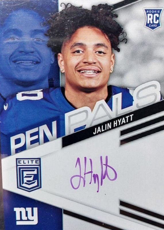 Jalin Hyatt 2023 Elite #PPJHY Pen Pals - Purple Ink Rookie RAW