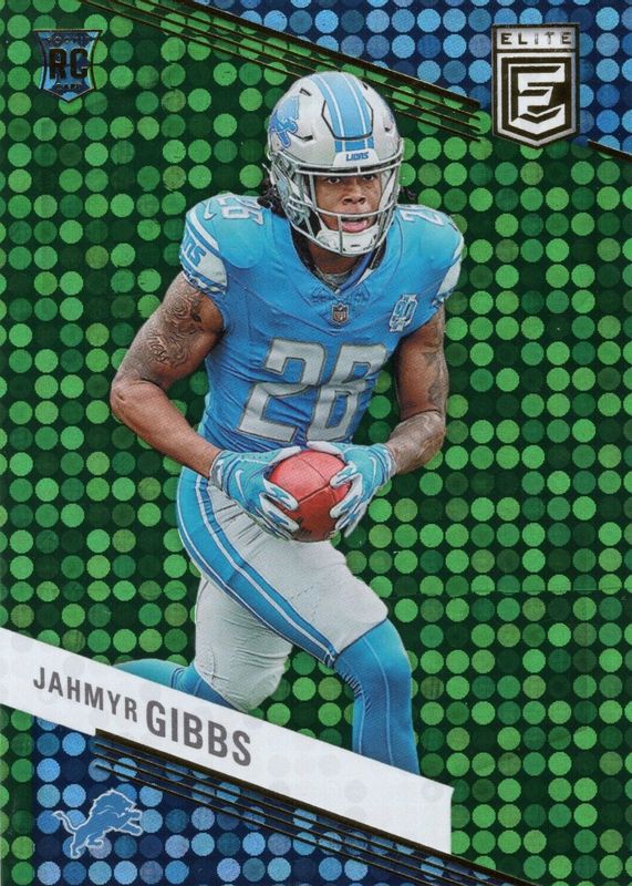 Jahmyr Gibbs 2023 Elite #144 Green Disco Rookie SGC 9.5