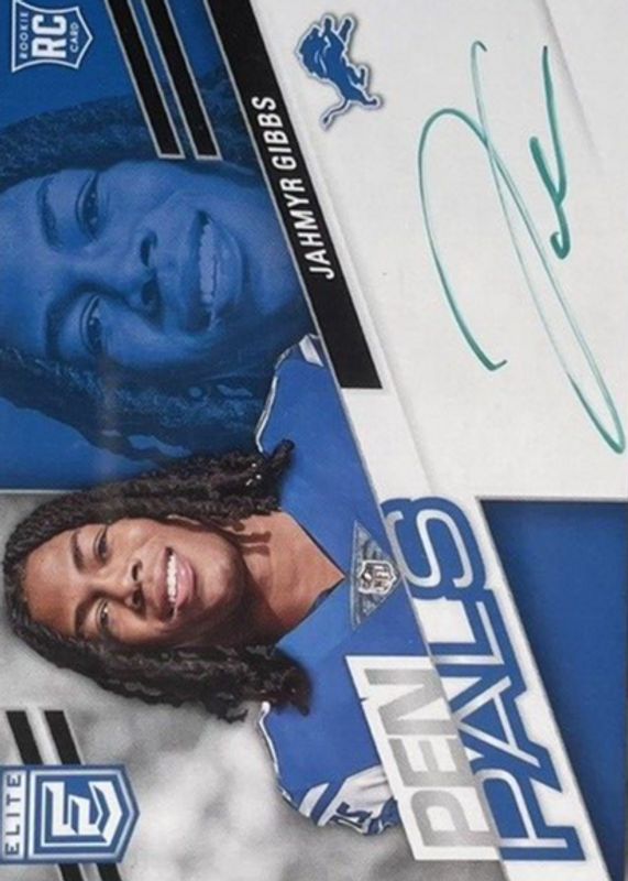 Jahmyr Gibbs 2023 Elite #PPJGI Pen Pals - Green Ink Rookie RAW