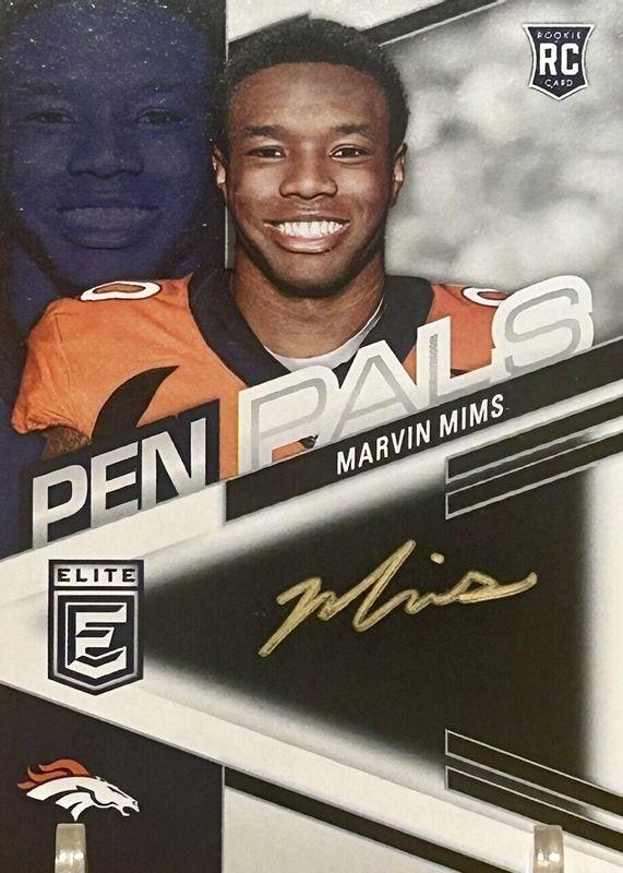 Marvin Mims 2023 Elite #PPMMI Pen Pals - Black Gold Ink Rookie PSA 10