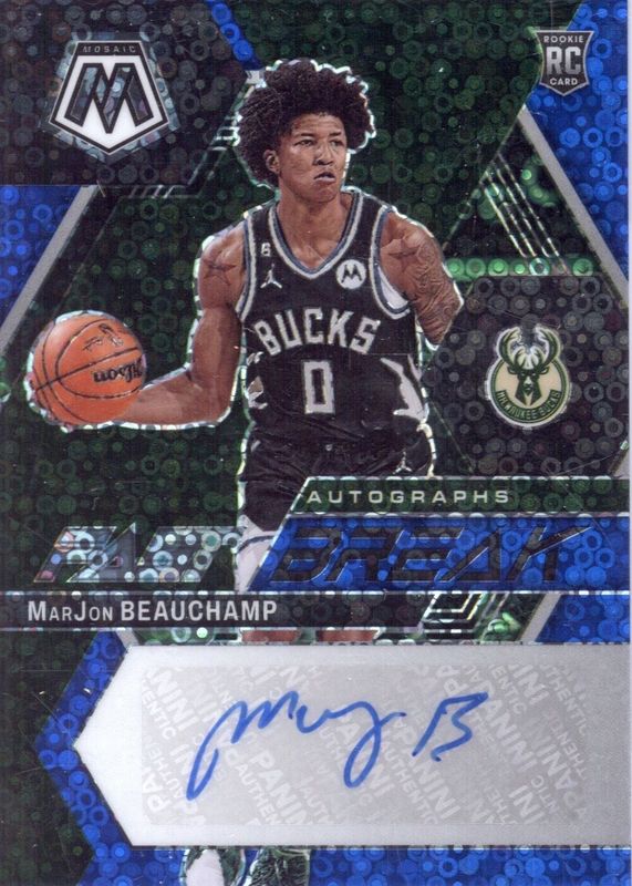 MarJon Beauchamp 2022 Mosaic #FB-BEA Fast Break Autographs - Blue /25 Rookie RAW