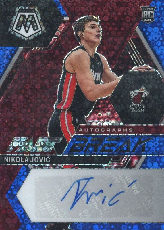 Nikola Jovic 2022 Mosaic #FB-JOV Fast Break Autographs - Blue /25 Rookie PSA 10