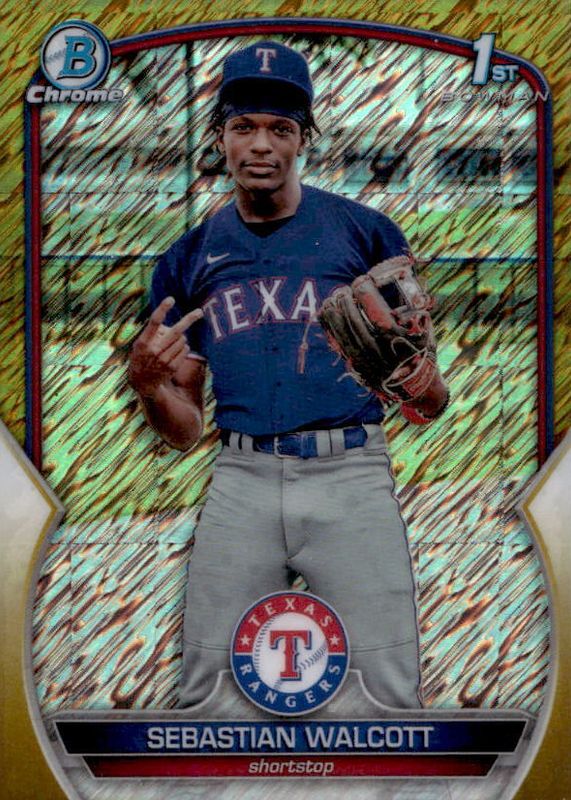 Sebastian Walcott 2023 Bowman Chrome #BCP-189 Prospects - Gold Shimmer Refractor /50 (1st) PSA 10