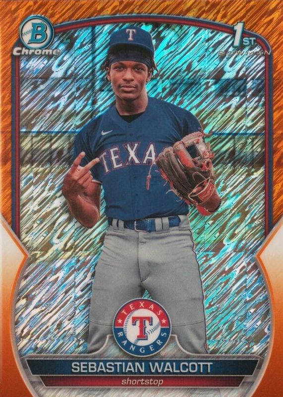 Sebastian Walcott 2023 Bowman Chrome #BCP-189 Prospects - Orange Shimmer Refractor /25 (1st) RAW