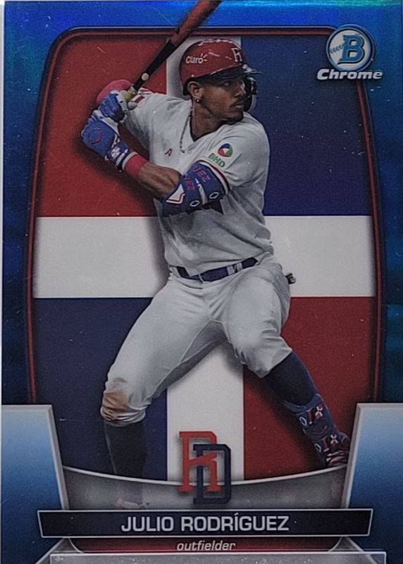 Julio Rodriguez 2023 Bowman Chrome #WBC-27 WBC Flag - Blue Refractor /75 SGC 9