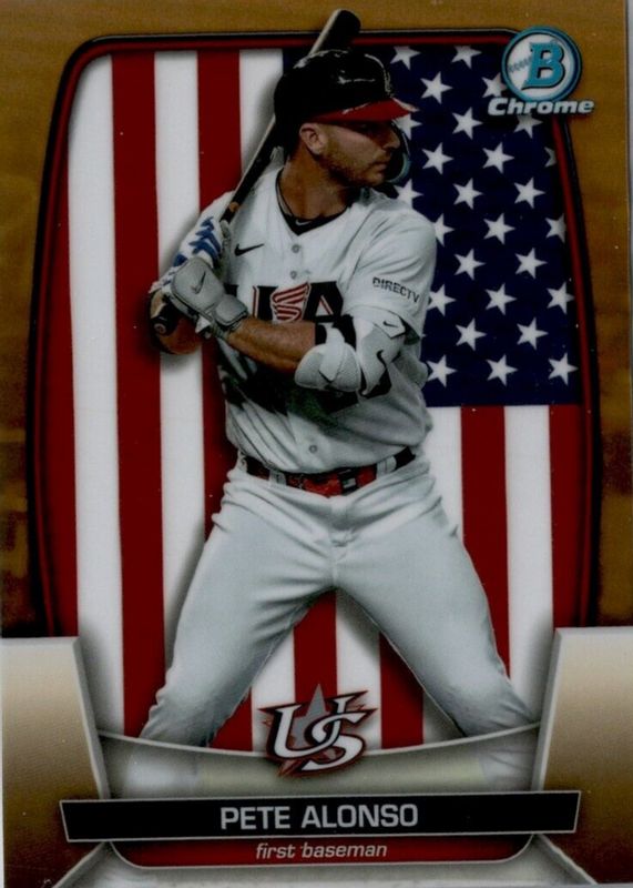 Pete Alonso 2023 Bowman Chrome #WBC-80 WBC Flag - Gold Refractor /50 RAW