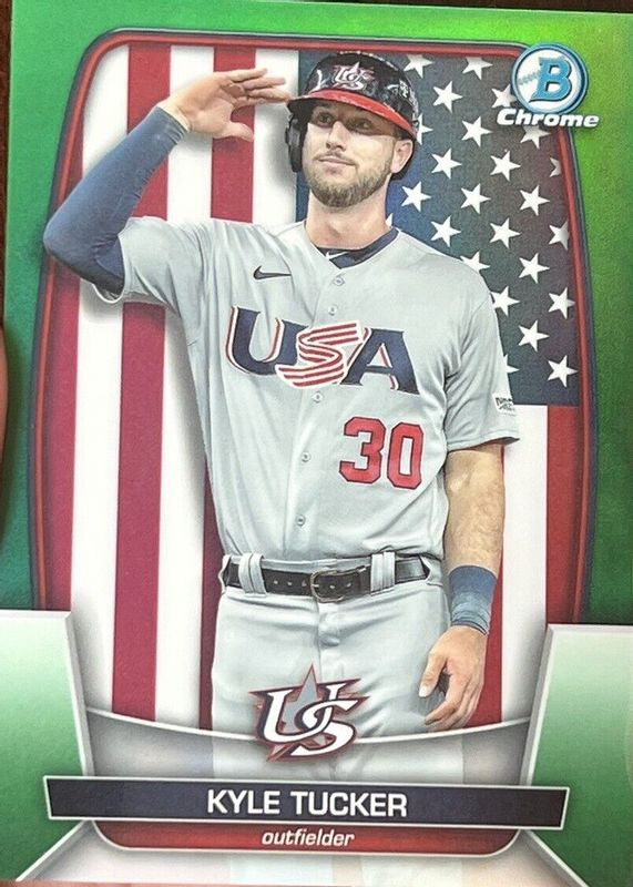 Kyle Tucker 2023 Bowman Chrome #WBC-91 WBC Flag - Green Refractor /99 PSA 10