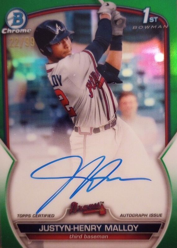 Justyn-Henry Malloy 2023 Bowman Chrome #CPA-JMA Prospect Auto - Green Refractor /99 (1st) PSA 8