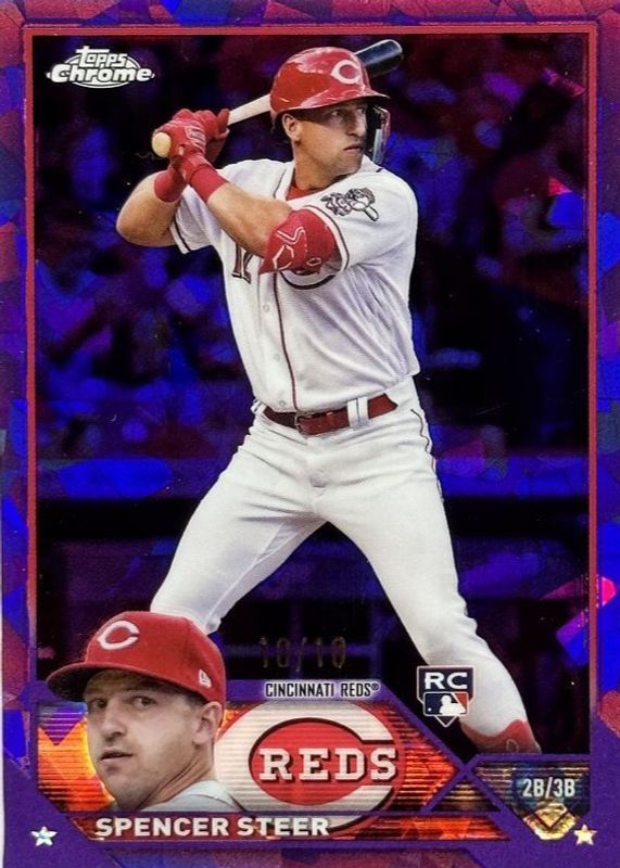 Spencer Steer 2023 Topps Chrome Sapphire Edition #489 Purple /10 Rookie RAW