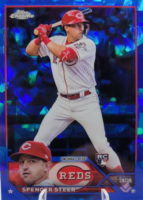 Spencer Steer 2023 Topps Chrome Sapphire Edition #489 Base Rookie PSA 9