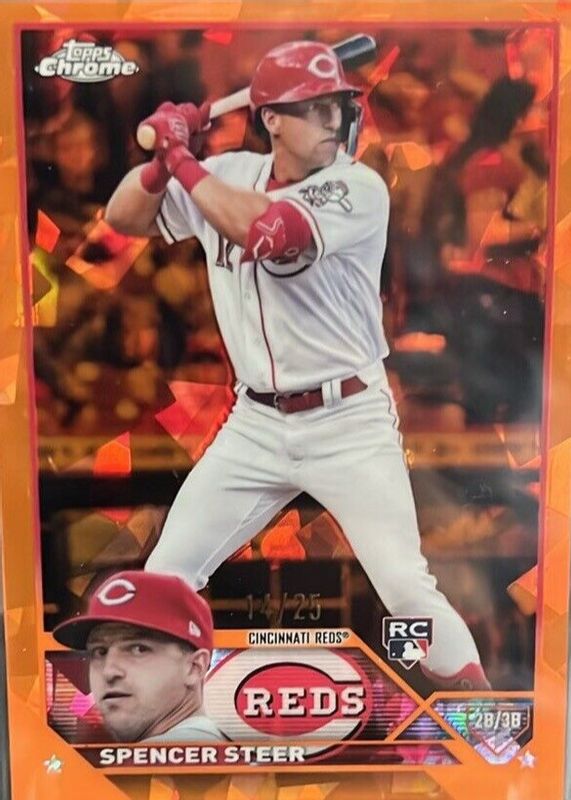 Spencer Steer 2023 Topps Chrome Sapphire Edition #489 Orange /25 Rookie RAW