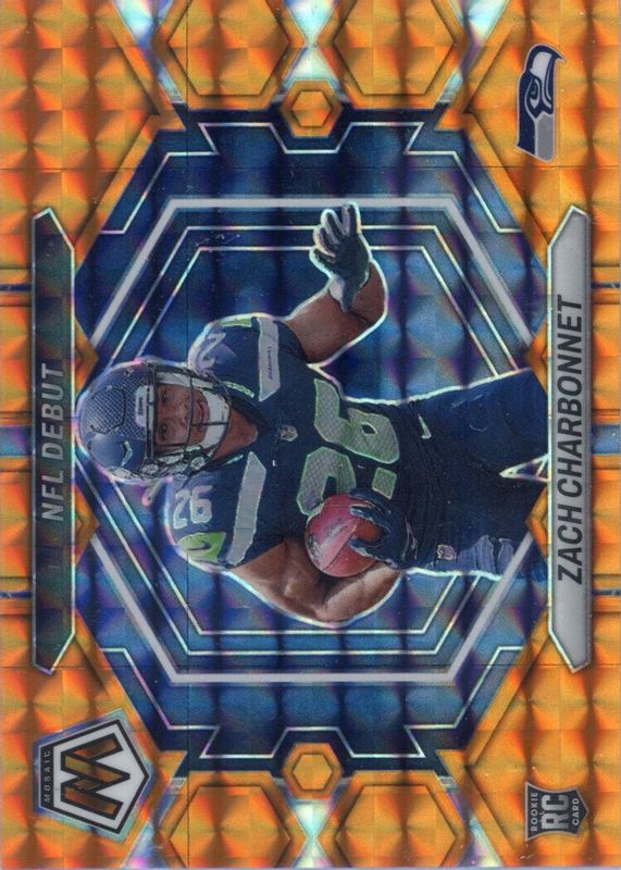 Zach Charbonnet 2023 Mosaic #ND-11 NFL Debut - Orange /199 Rookie SGC 10