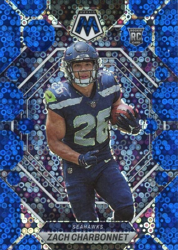 Zach Charbonnet 2023 Mosaic #379 No Huddle Blue /75 Rookie RAW