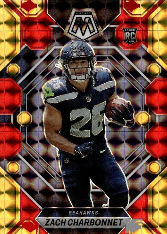 Zach Charbonnet 2023 Mosaic #379 Choice Fusion Red & Yellow /80 Rookie SGC 9.5