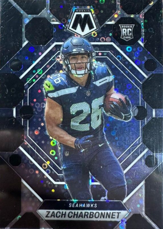 Zach Charbonnet 2023 Mosaic #379 No Huddle Black /1 Rookie RAW