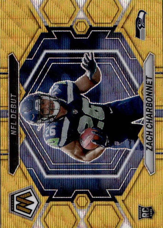 Zach Charbonnet 2023 Mosaic #ND-11 NFL Debut - Gold Wave /17 Rookie PSA 9