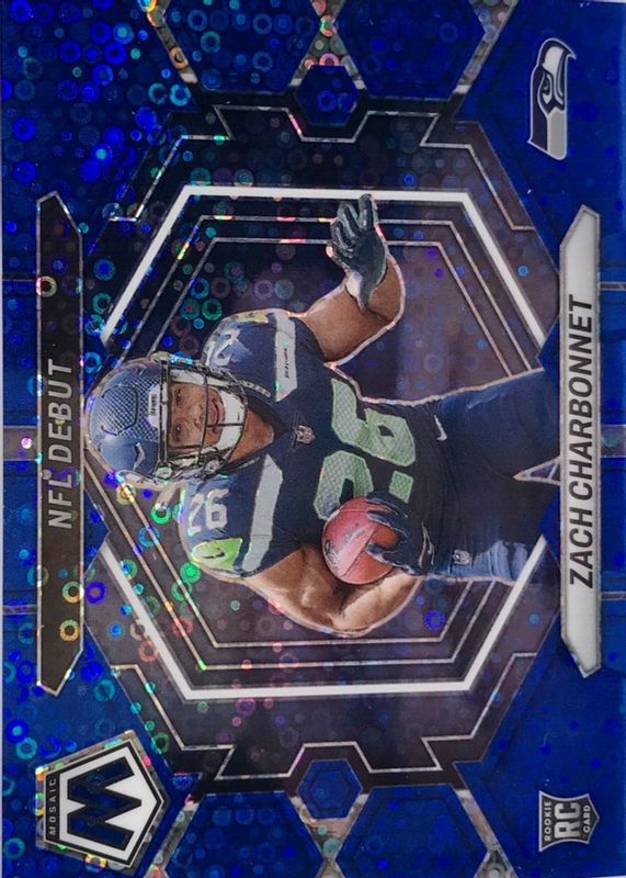 Zach Charbonnet 2023 Mosaic #ND-11 NFL Debut - No Huddle Blue /75 Rookie SGC 10