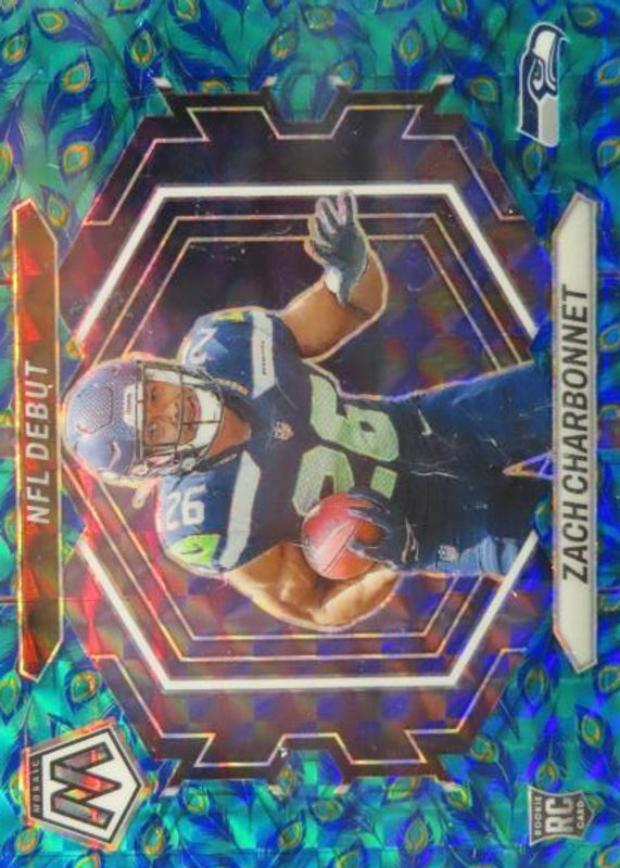 Zach Charbonnet 2023 Mosaic #ND-11 NFL Debut - Choice Peacock /(SSP) Rookie RAW