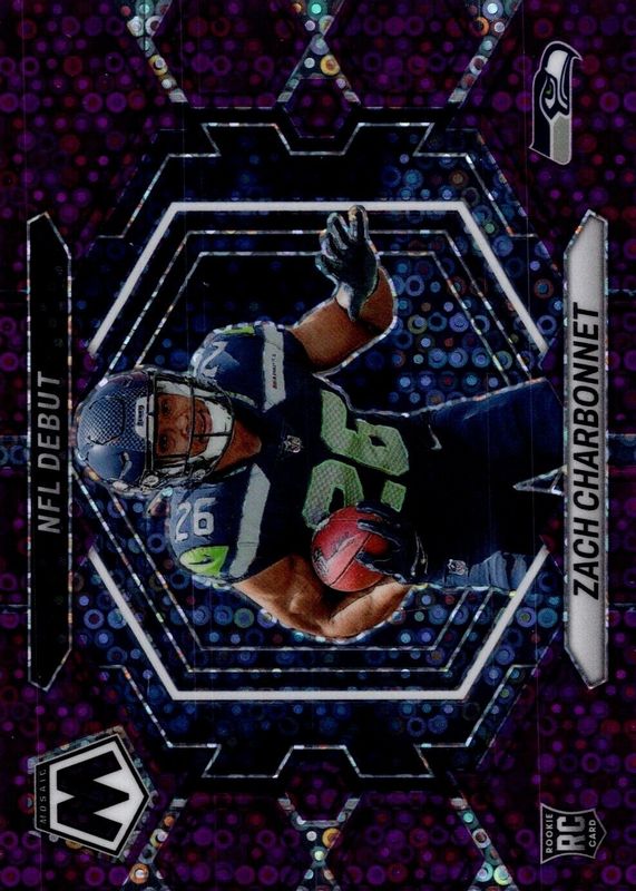 Zach Charbonnet 2023 Mosaic #ND-11 NFL Debut - No Huddle Purple /50 Rookie RAW