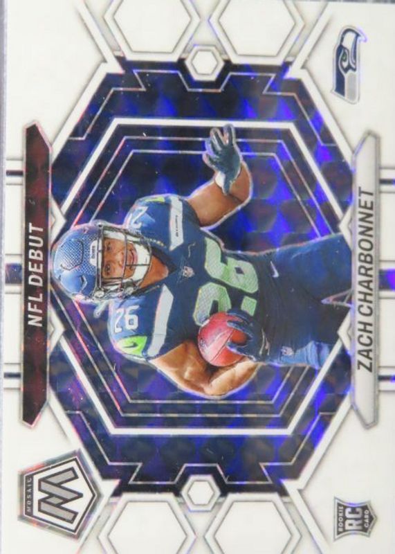 Zach Charbonnet 2023 Mosaic #ND-11 NFL Debut - White /25 Rookie RAW