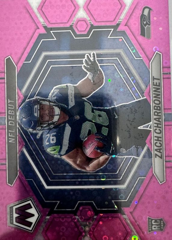 Zach Charbonnet 2023 Mosaic #ND-11 NFL Debut - No Huddle Pink /20 Rookie PSA 9