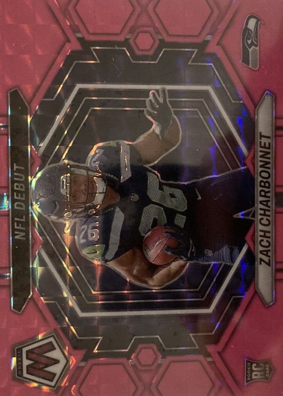 Zach Charbonnet 2023 Mosaic #ND-11 NFL Debut - Pink Fluorescent /10 Rookie RAW