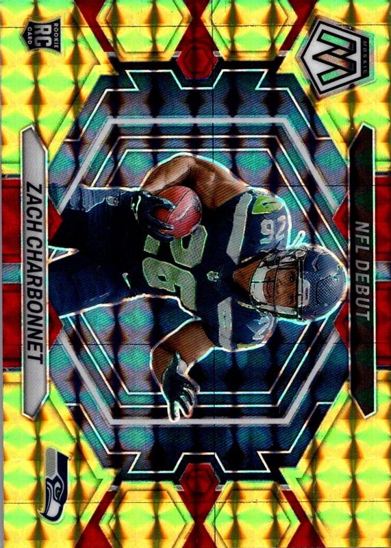 Zach Charbonnet 2023 Mosaic #ND-11 NFL Debut - Choice Fusion Red & Yellow /80 Rookie RAW