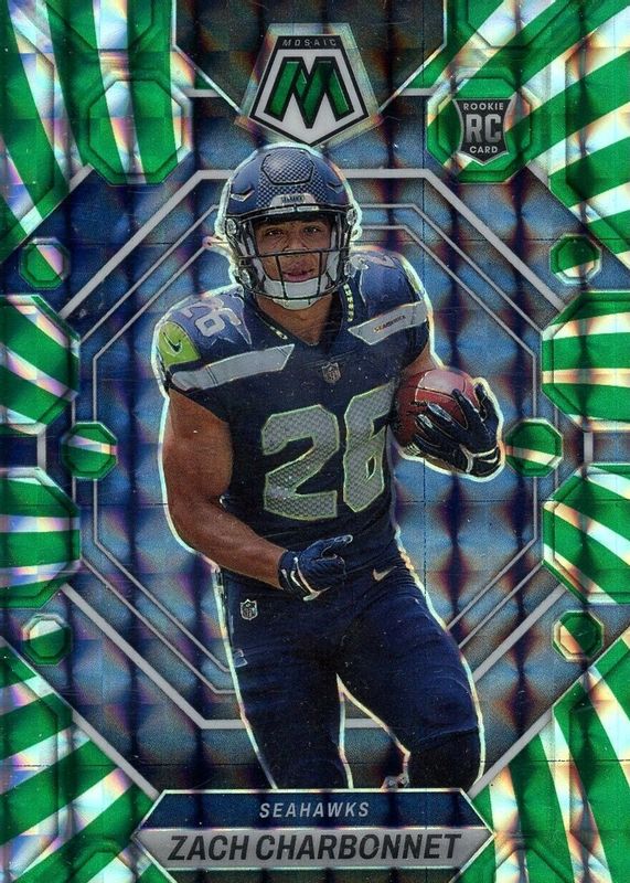 Zach Charbonnet 2023 Mosaic #379 Green Swirl /11 Rookie SGC 9.5