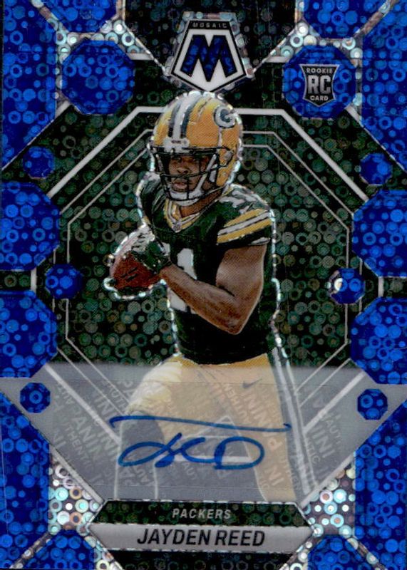 Jayden Reed 2023 Mosaic #333 Rookie Autographs - No Huddle Blue Rookie SGC 9.5