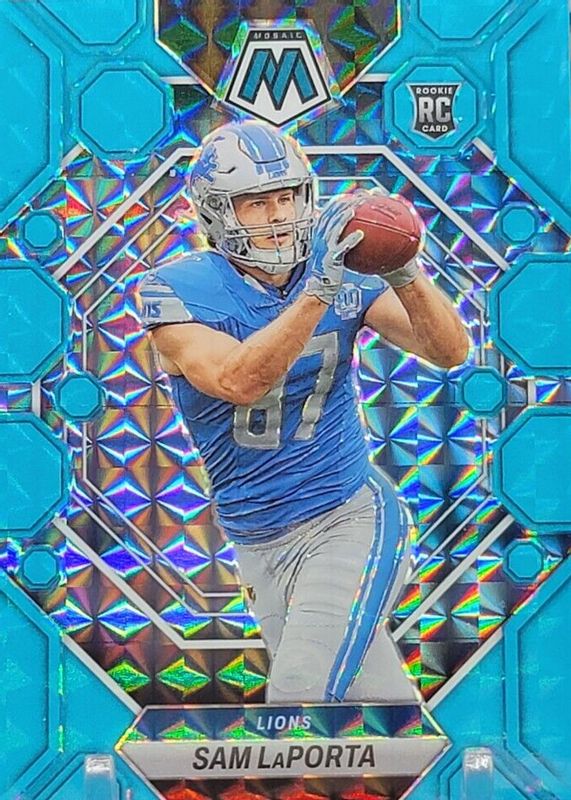 Sam LaPorta 2023 Mosaic #360 Blue Fluorescent /15 Rookie PSA 10