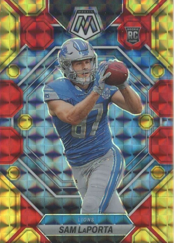 Sam LaPorta 2023 Mosaic #360 Choice Fusion Red & Yellow /80 Rookie RAW