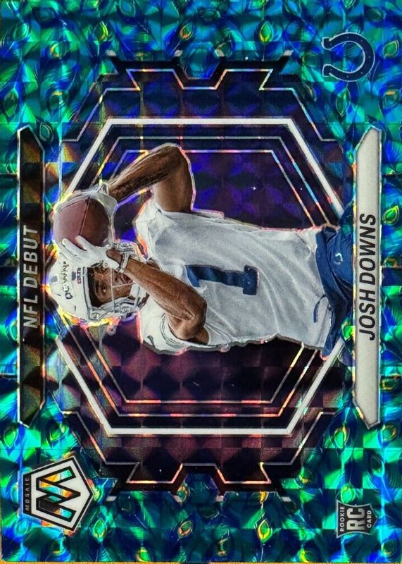 Josh Downs 2023 Mosaic #ND-15 NFL Debut - Choice Peacock /(SSP) Rookie SGC 10