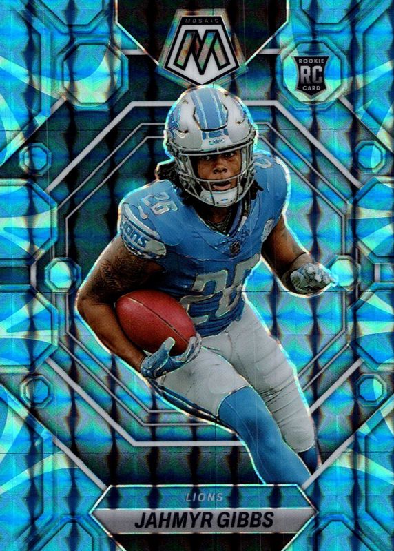 thumbnail image 2 of 2023 Jahmyr Gibbs Checkerboard Refractor Rookie SP Insert Card - Detroit Lions Panini 2 of 5