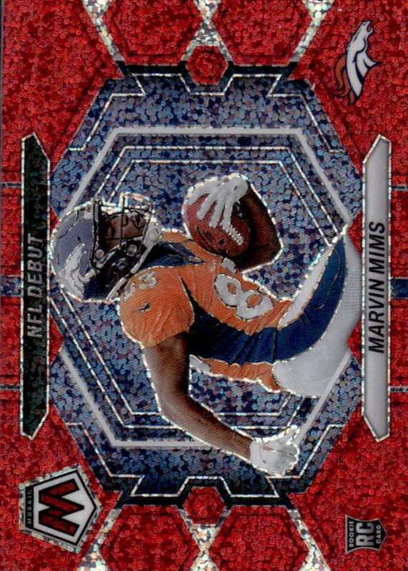 Marvin Mims 2023 Mosaic #ND-13 NFL Debut - Red Sparkle /(SSP) Rookie PSA 10