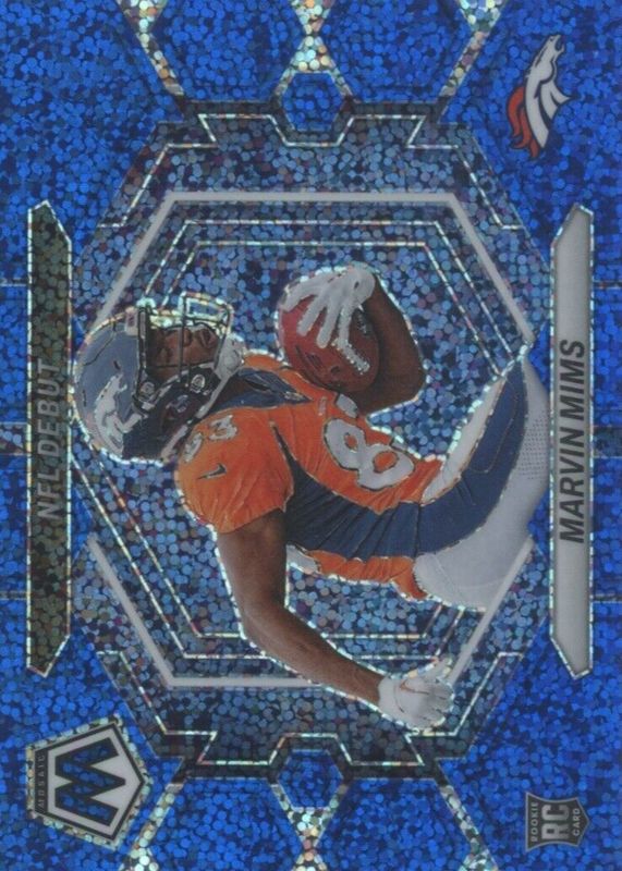 Marvin Mims Jr. 2023 Mosaic #ND-13 NFL Debut - Blue Sparkle /96 Rookie RAW