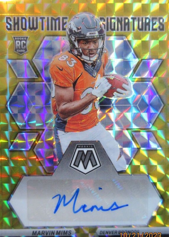 Marvin Mims Jr. 2023 Mosaic #SS-MM Showtime Signatures - Gold /10 Rookie RAW