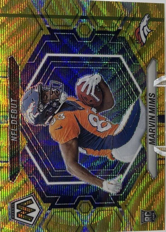 Marvin Mims Jr. 2023 Mosaic #ND-13 NFL Debut - Gold Wave /17 Rookie RAW