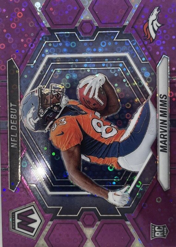 Marvin Mims Jr. 2023 Mosaic #ND-13 NFL Debut - No Huddle Purple /50 Rookie RAW