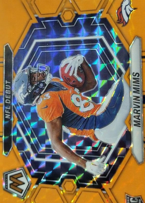 Marvin Mims Jr. 2023 Mosaic #ND-13 NFL Debut - Orange Fluorescent /25 Rookie RAW