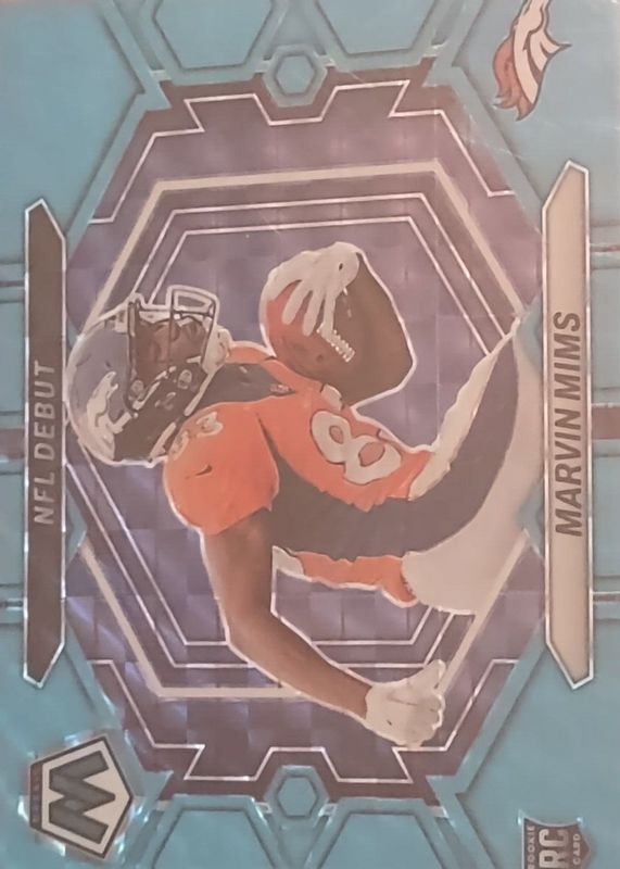 Marvin Mims Jr. 2023 Mosaic #ND-13 NFL Debut - Blue Fluorescent /15 Rookie RAW