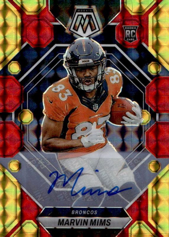 Marvin Mims 2023 Mosaic #346 Rookie Autographs - Choice Fusion Red & Yellow PSA 10