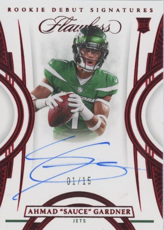 Sauce Gardner 2022 Flawless #RDS-AG Rookie Debut Signatures - Ruby (/15) Rookie RAW