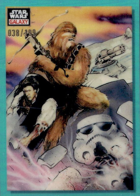 Embattled Han & Chewie 2023 Topps Chrome Star Wars Galaxy #21 Aqua Refractor /199 RAW