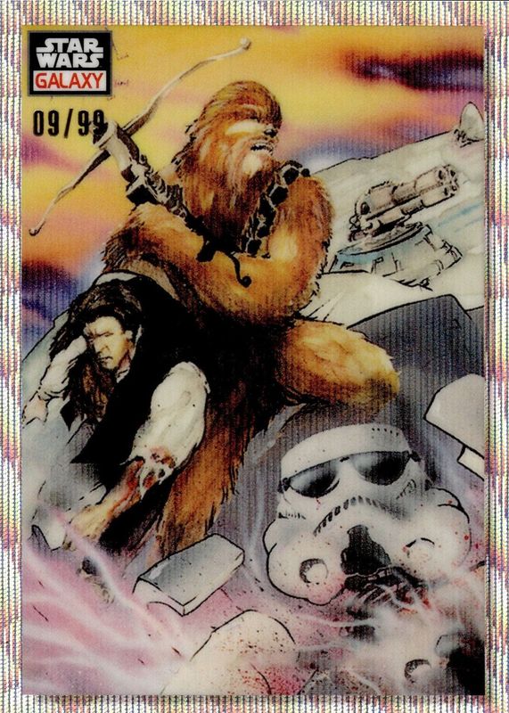 Embattled Han & Chewie 2023 Topps Chrome Star Wars Galaxy #21 Wave Refractor /99 RAW