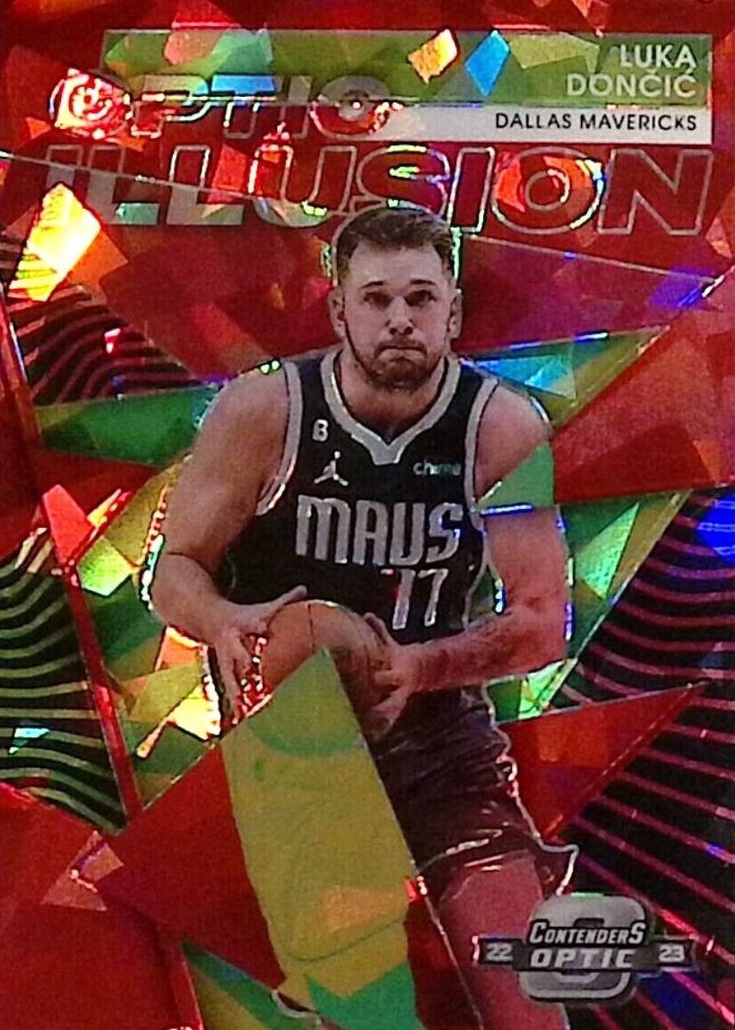 Luka Doncic 2022 Contenders Optic #5 Optic Illusion - Red Cracked