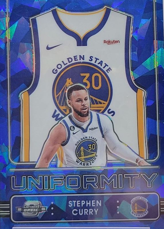 Stephen Curry 2022 Contenders Optic #22 Uniformity - Blue Cracked Ice /75 PSA 10