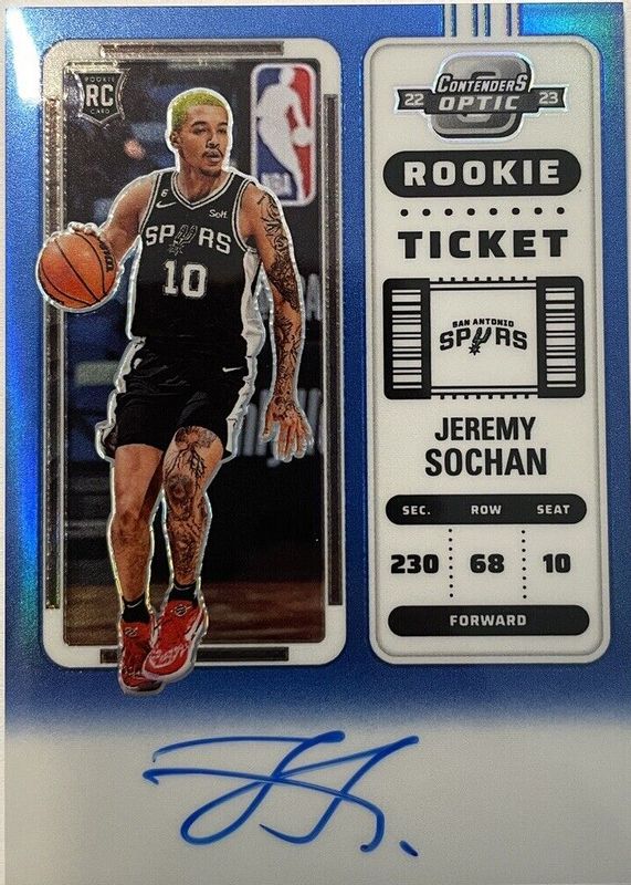 Jeremy Sochan 2022 Contenders Optic #138 Rookie Ticket Auto - Blue /49 RAW